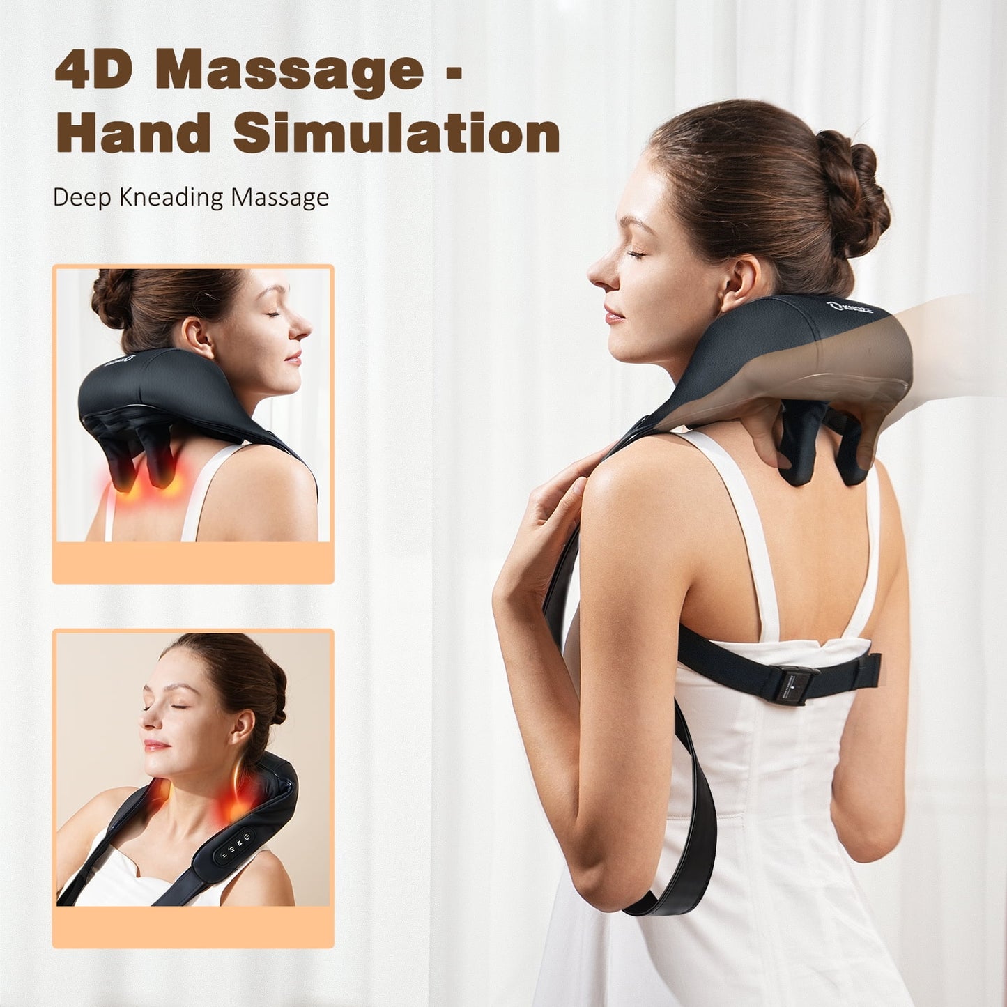 Neck Massager with Heat, Cordless Deep Tissue 4D Expert Kneading Massage for Home Use,, Shiatsu Neck and Shoulder Massage Pillow for Neck, Traps, Back and Leg Pain Relief, Gifts for Men Women Mo