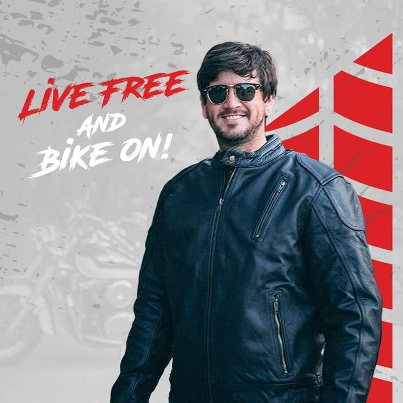 Leather Motorcycle Jacket with Armor for Men, Cafe Racer Genuine Leather Jacket for Weather Resistant Enduro Motocross, Motorbike Riding, Easy Adjust Men'S Motorcycle Jacket, Medium