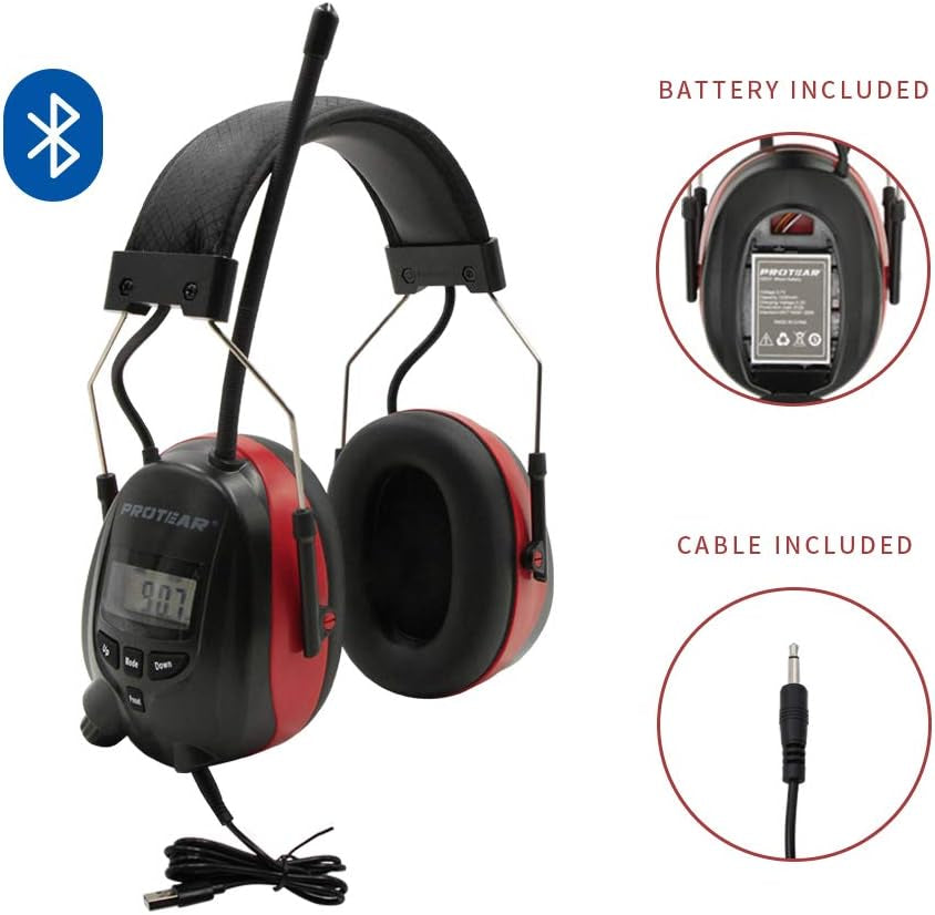 Bluetooth Radio Headphones,Am FM Noise Reduction Safety Earmuffs with Rechargeable 1200Mah Lithium Battery & Built-In Mic,Nrr 25Db Ear Protector for Working