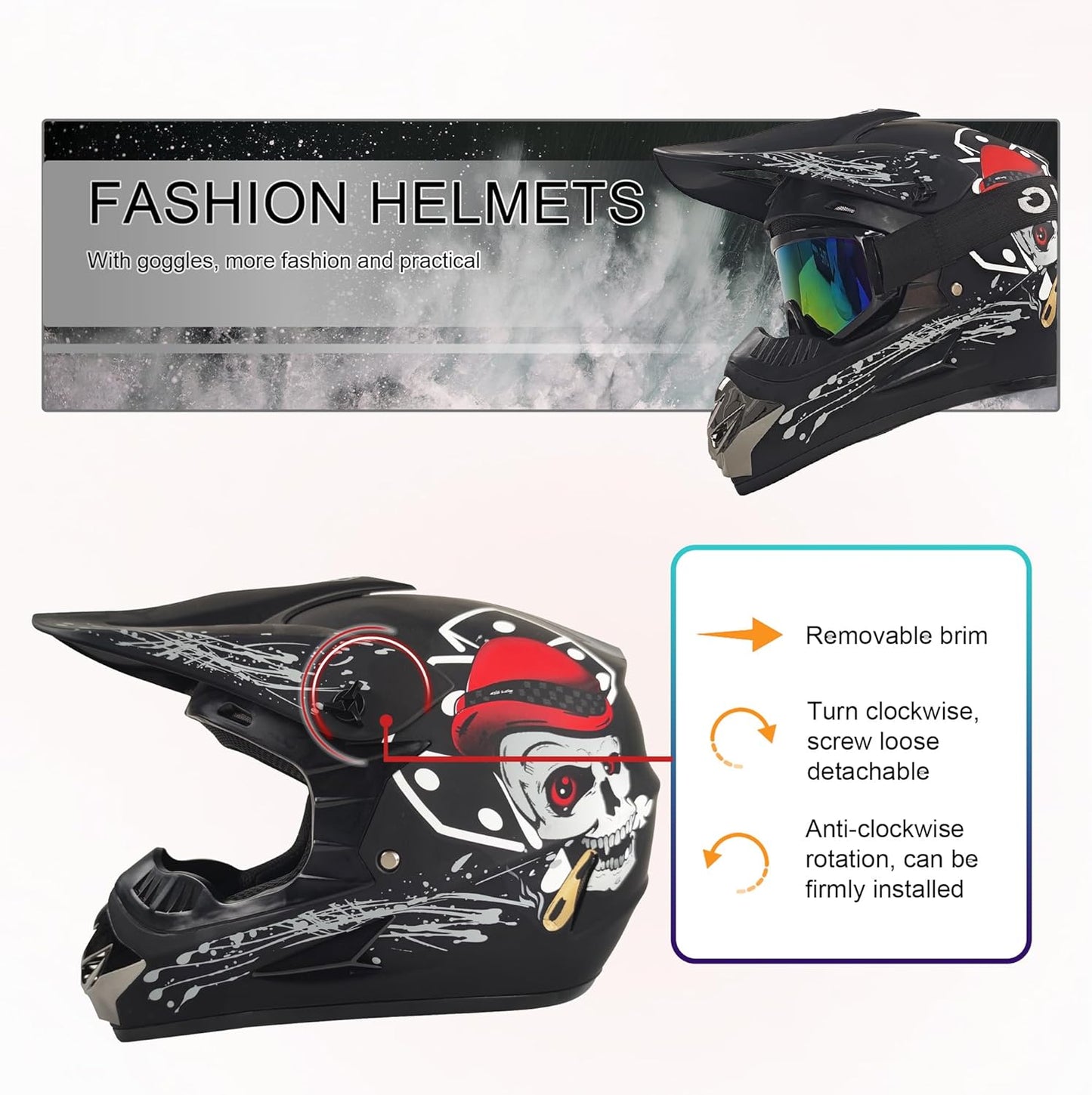 Youth Motorcycle Helmets(Goggles Gloves Face Shield) 4PCS Set, Unisex Dirt Bike Helmets Full Face Off-Road Helmets, Mountain Bike Motocross Helmets, DOT Approved