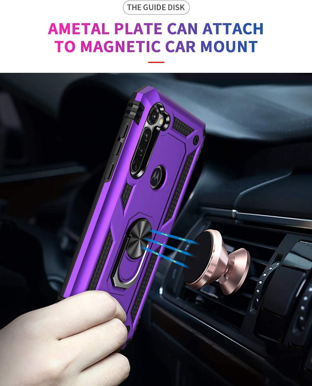 Moto G Stylus (2020) Case, Moto G Pro (2020) Case, with Tempered Glass Screen Protectors, Ring Kickstand Car Mount Shockproof Cover Case for Motorola Moto G Stylus/Pro, Purple