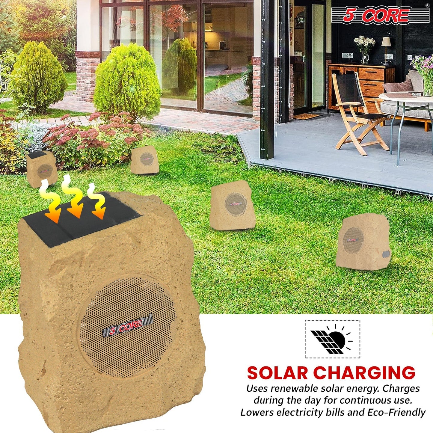 5Core Outdoor Speakers Bluetooth Waterproof Wireless Linkable TWS 10W Pool Patio Garden Rock Subwoofer