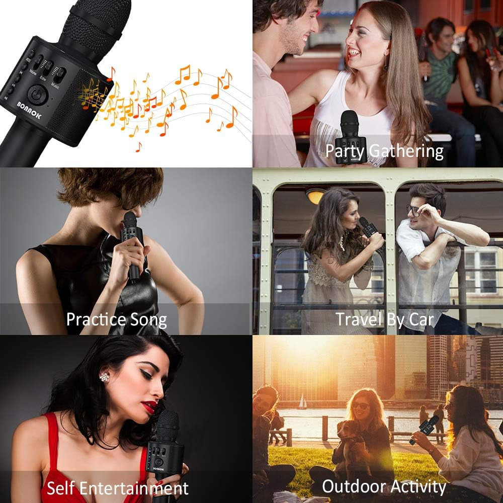 Wireless Bluetooth Karaoke Microphone,3-In-1 Portable Handheld Karaoke Mic Speaker Machine Home Party Birthday for All Smartphones Q37 (Black)
