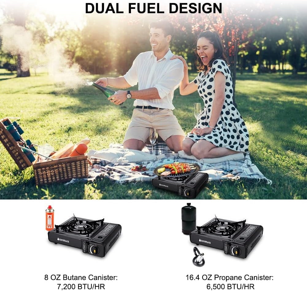 Dual Fuel Propane & Butane Stove with Carrying Case, Portable Camping Stoves with CSA Certification