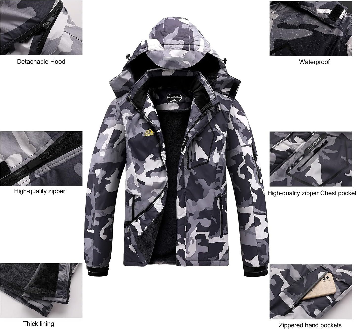 Mens Mountain Waterproof Ski Snow Jacket Windproof Raincoat Winter Warm Hooded Coat