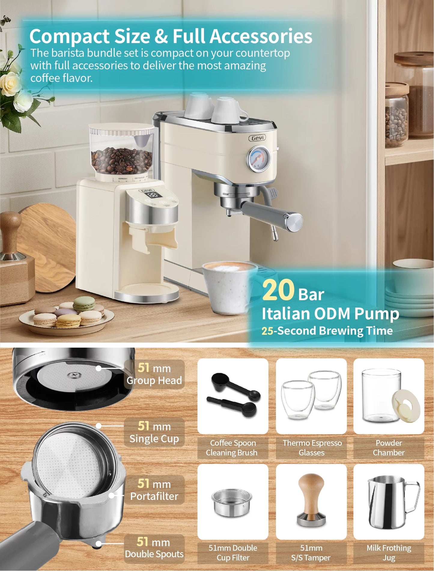 20 Bar Professional Espresso Machine with 35 Precise Grind Settings Burr Coffee Grinder