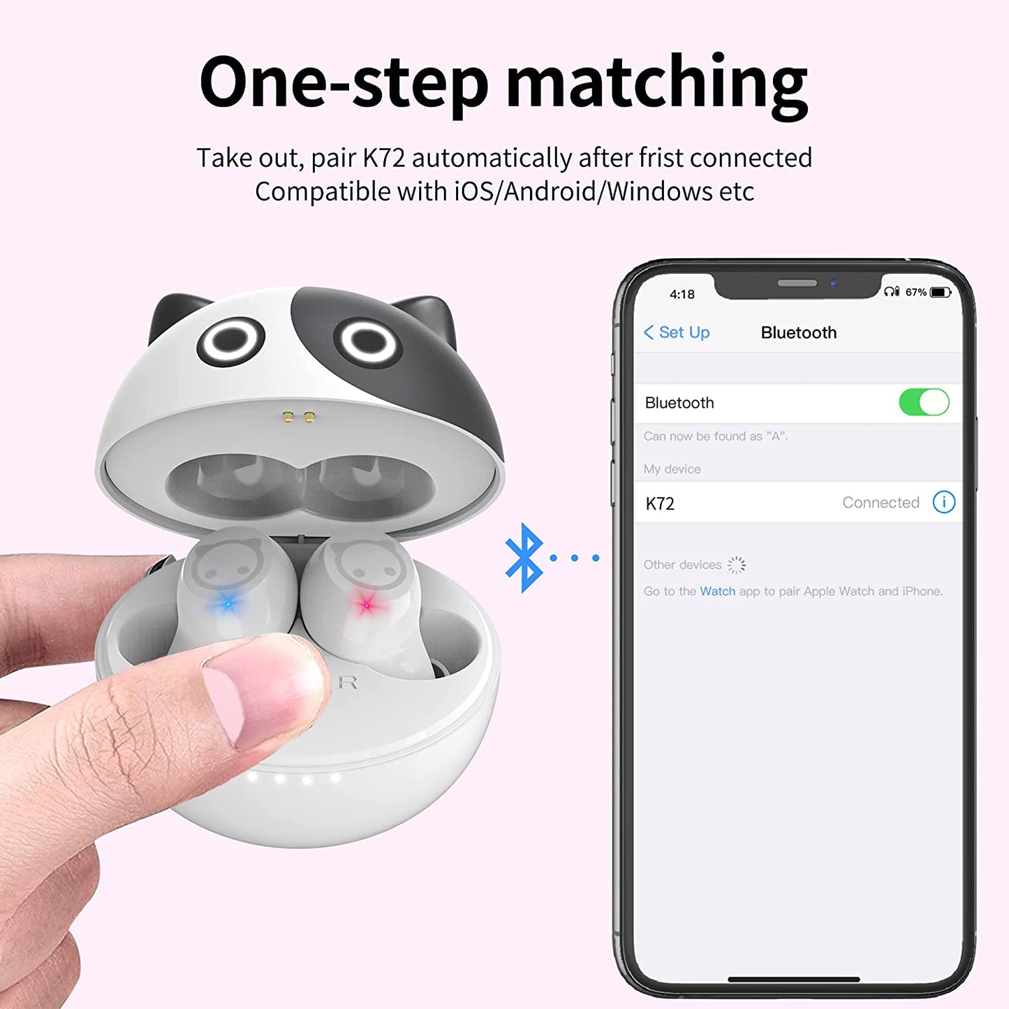 Wireless Earbuds,Cartoon Wireless Bluetooth 5.0 Headset Built-In Mic,Cute Panda Earbuds,Ipx5 Waterproof Headphones,Wireless Sports Earphones,36H Playtime Hifi Stereo Deep Bass Earbuds
