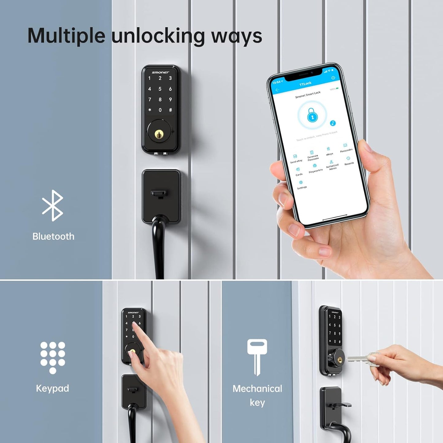 Smart Door Lock, Wifi Smart Locks Keyless Entry Door Lock Digital Electronic Keypad Deadbolt Bluetooth Touchscreen Auto Lock with Gateway Hub Work with Alexa for Home Security
