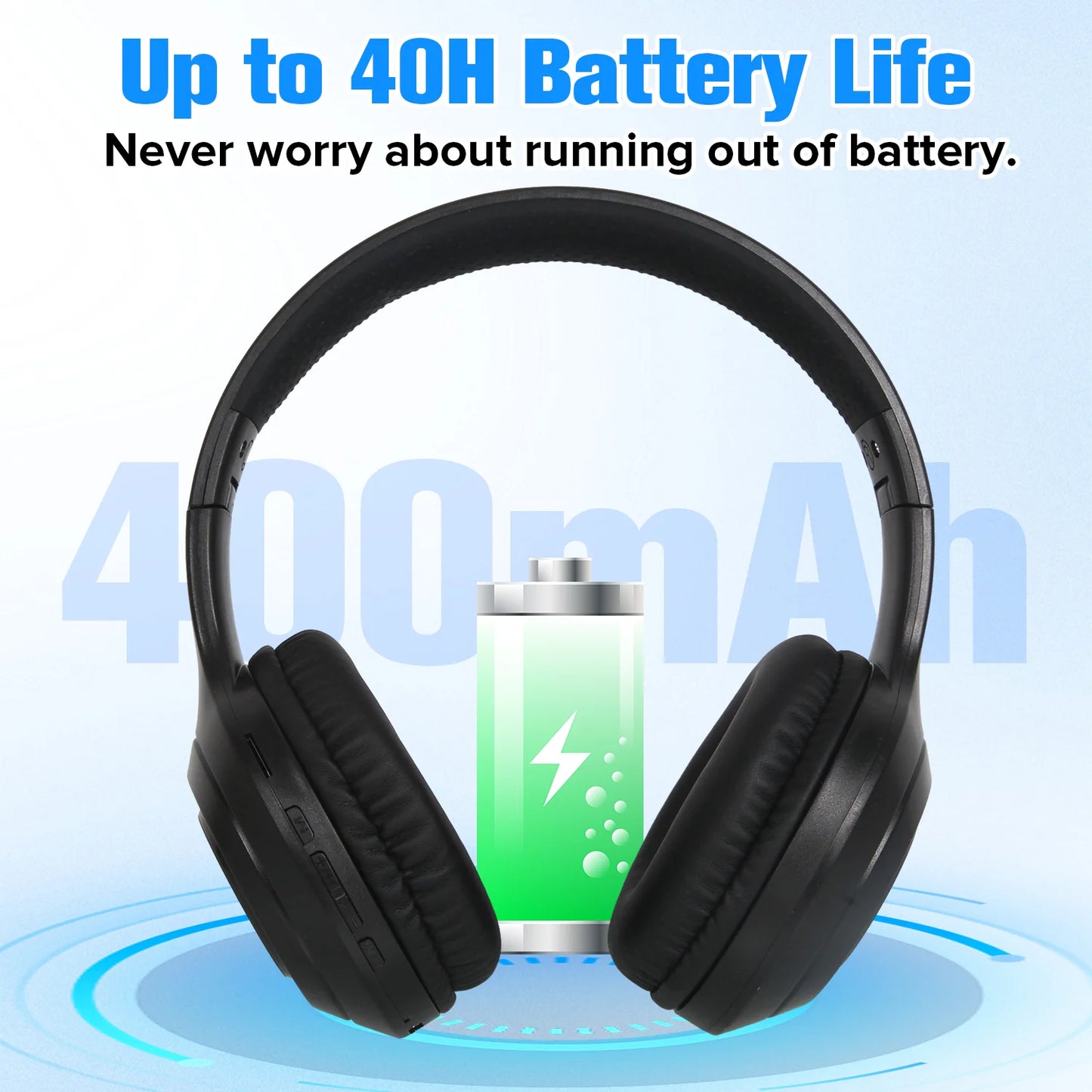 Noise Cancelling Headphones with Microphone Wireless Over-Ear Bluetooth Headphones, Hi-Res Audio, Deep Bass, Memory Foam Ear Cups, Quick Charge, for TV, Travel, Home Office