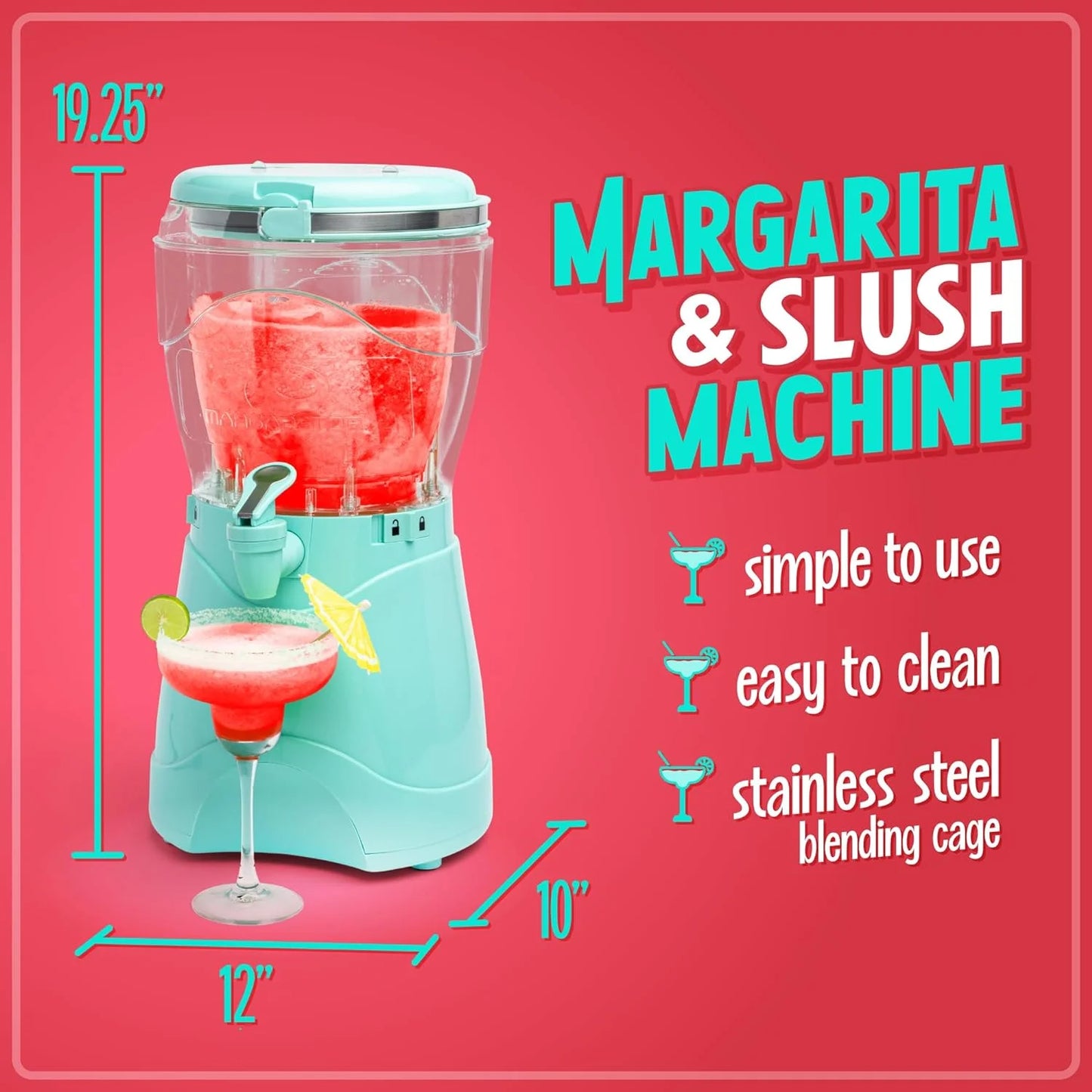 Margarita Frozen Drink Machine 128-Oz Slushy Maker with Spout, Aqua