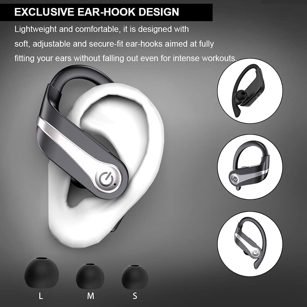 Wireless Earbuds, Bluetooth 5.1 Headphones Sport Wireless Earphones in Ear Noise Cancelling Earbuds with Mic Deep Bass Sport Earhooks IP7 Waterproof 40H Playtime Headset for Running Sport Gym-New Ver.
