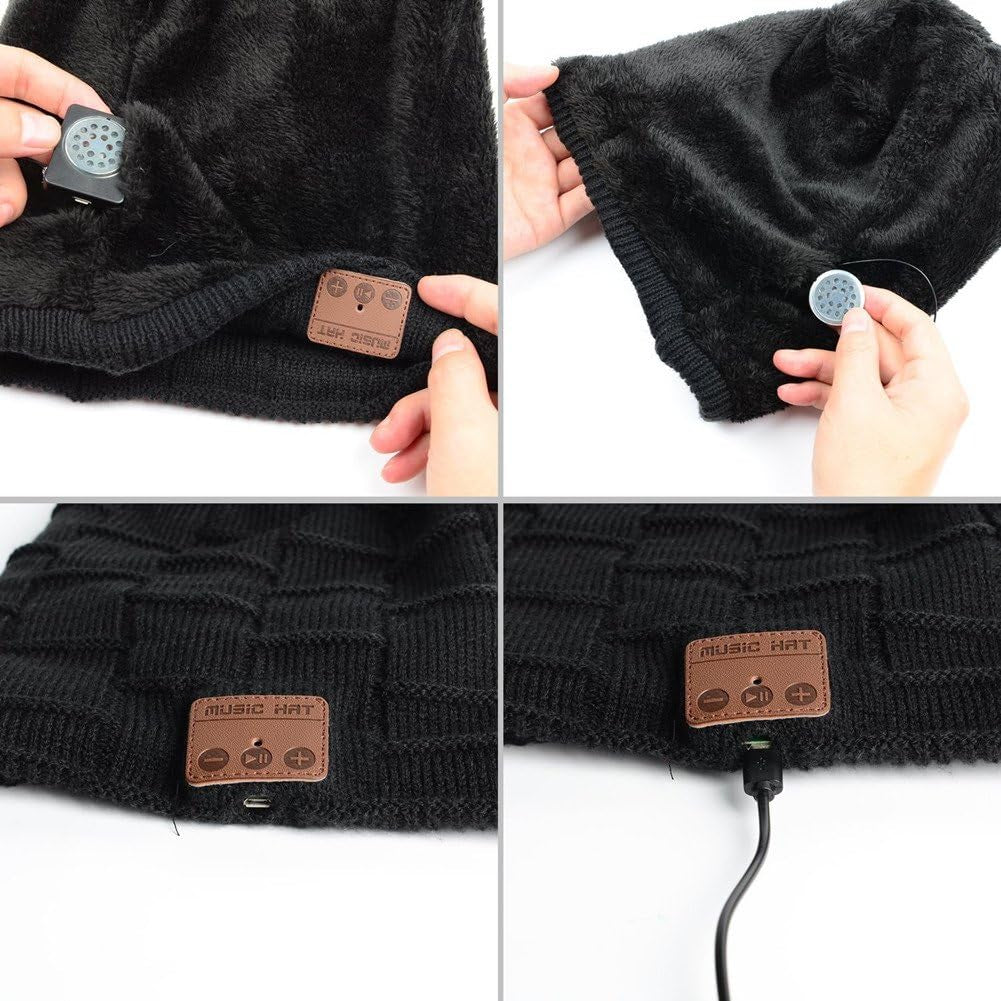 Wireless Music Beanie Hat Winter Soft Warm Knit Cap with Stereo Headset Speaker Mic Hands-Free for Men Women Outdoor Sports