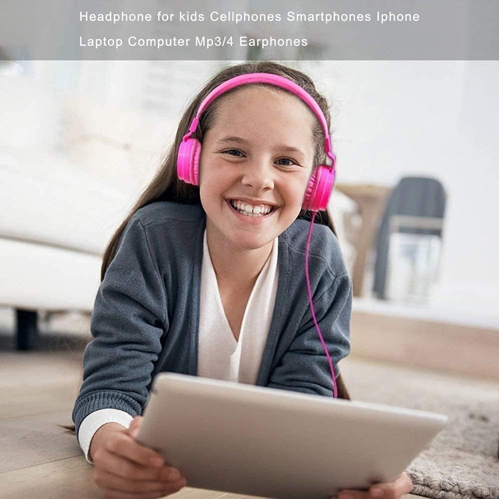 Kids Headphones On-Ear Comfortable Foldable Headphones for Kids Lightweight Stereo Headset for Kids Childrens Girls Boys Smartphone PC Tablet MP3/4 Video Game Toddler Headphones (Pink)