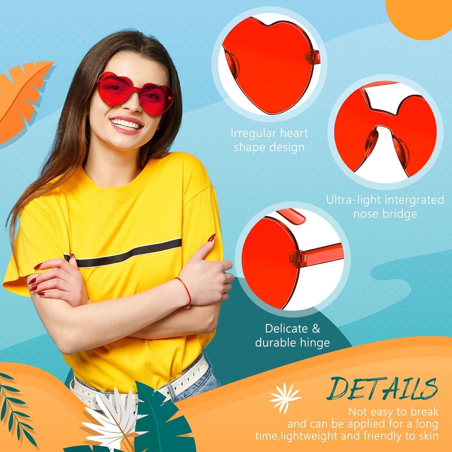 Heart Sunglasses for Fashion Party Queen Style, Rimless Heart Shaped Sunglasses for Women Party Favor…