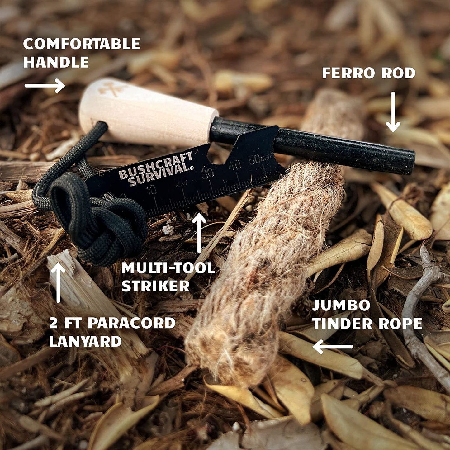 Start your fire fast! - Ferro Rod Fire Starter Kit & Backpacking Multitool | Flint and Steel Striker | Waterproof Magnesium Farrow Rod Tool & Firestarter for Campfires