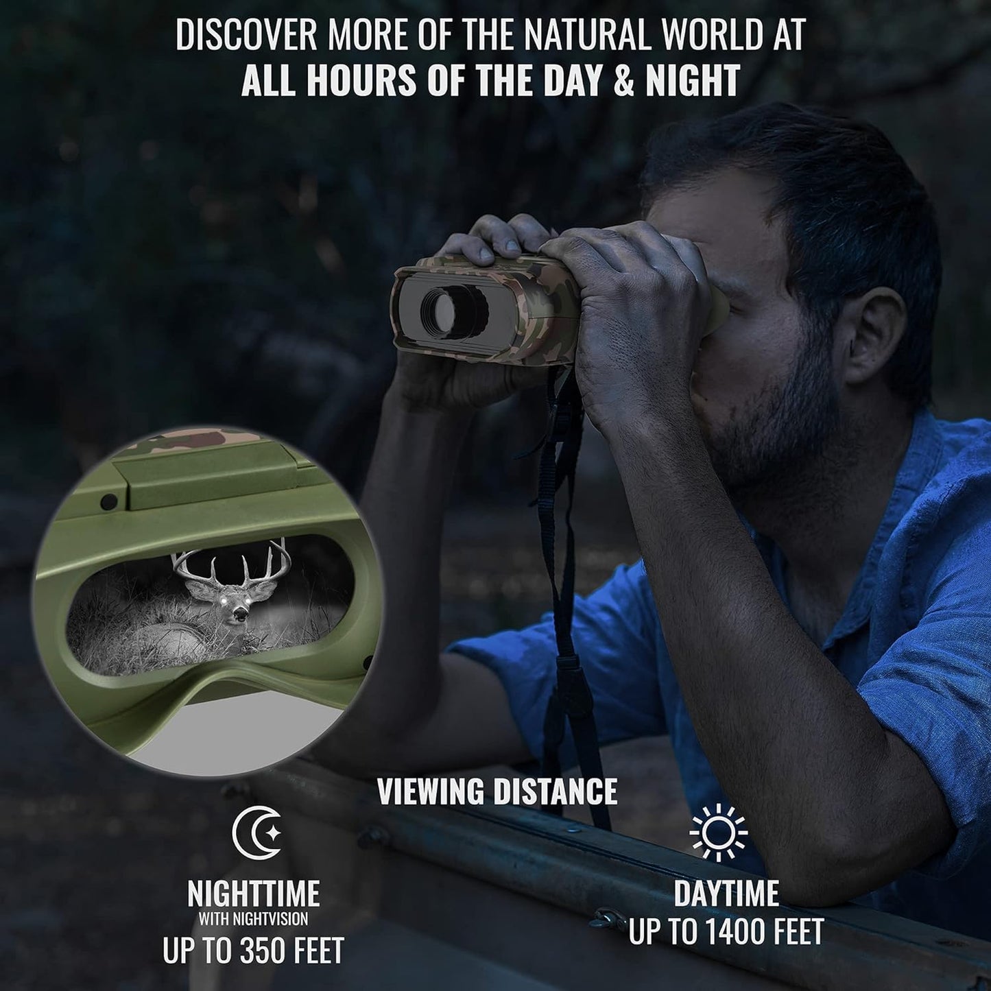 Camouflage Digital Night Vision Binoculars, Capture HD Photos & Videos, See Clear in 100% Total Darkness, Long Viewing Distance, Large Viewing LCD Screen, Infrared Goggles for Hunting