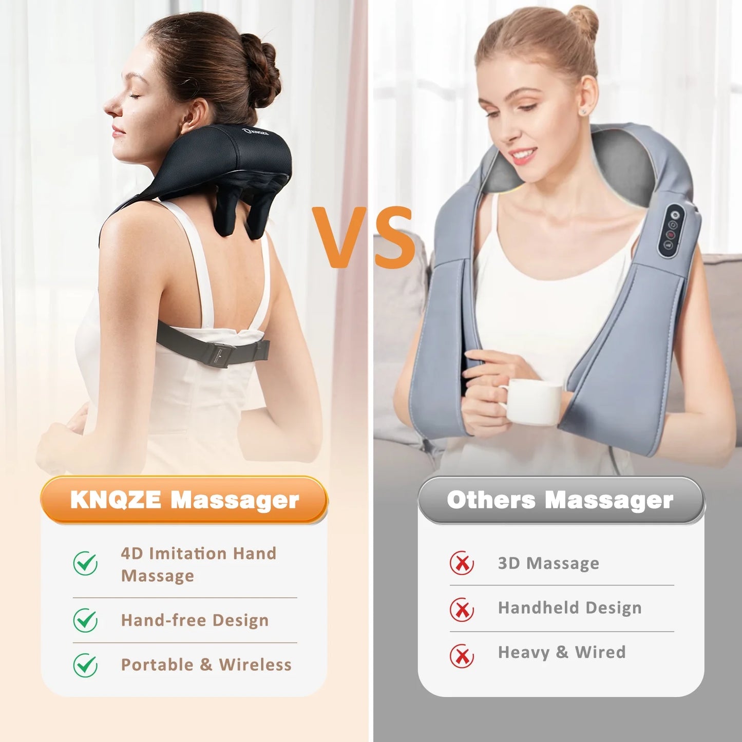 Neck Massager with Heat, Cordless Deep Tissue 4D Expert Kneading Massage for Home Use,, Shiatsu Neck and Shoulder Massage Pillow for Neck, Traps, Back and Leg Pain Relief, Gifts for Men Women Mo