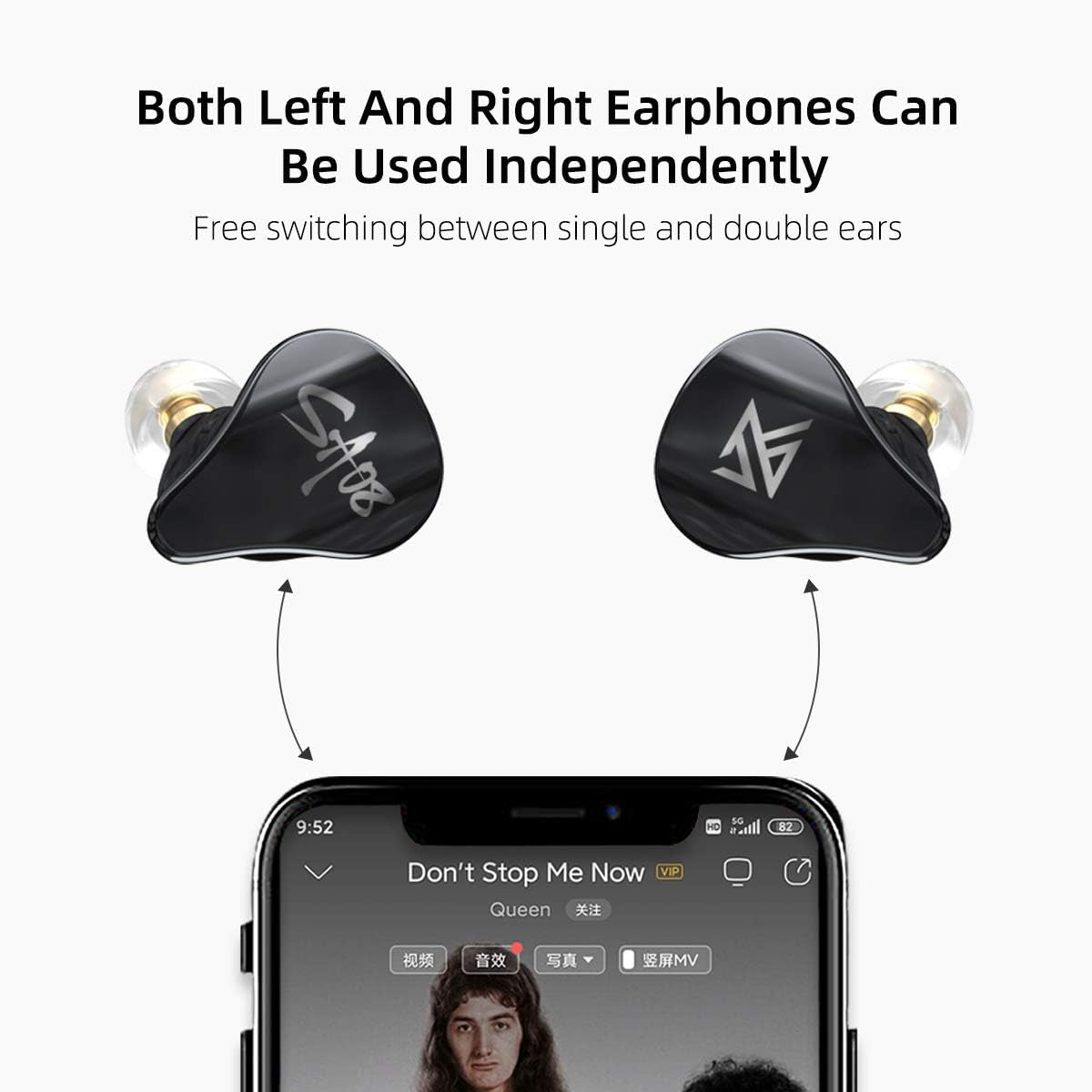 SA08 TWS True Wireless Bluetooth V5.0 Earphones 8BA Units Earbuds Touch Control Noise Cancelling Sport Headphone Gifts for Fathers, Mothers, Friends (Black)