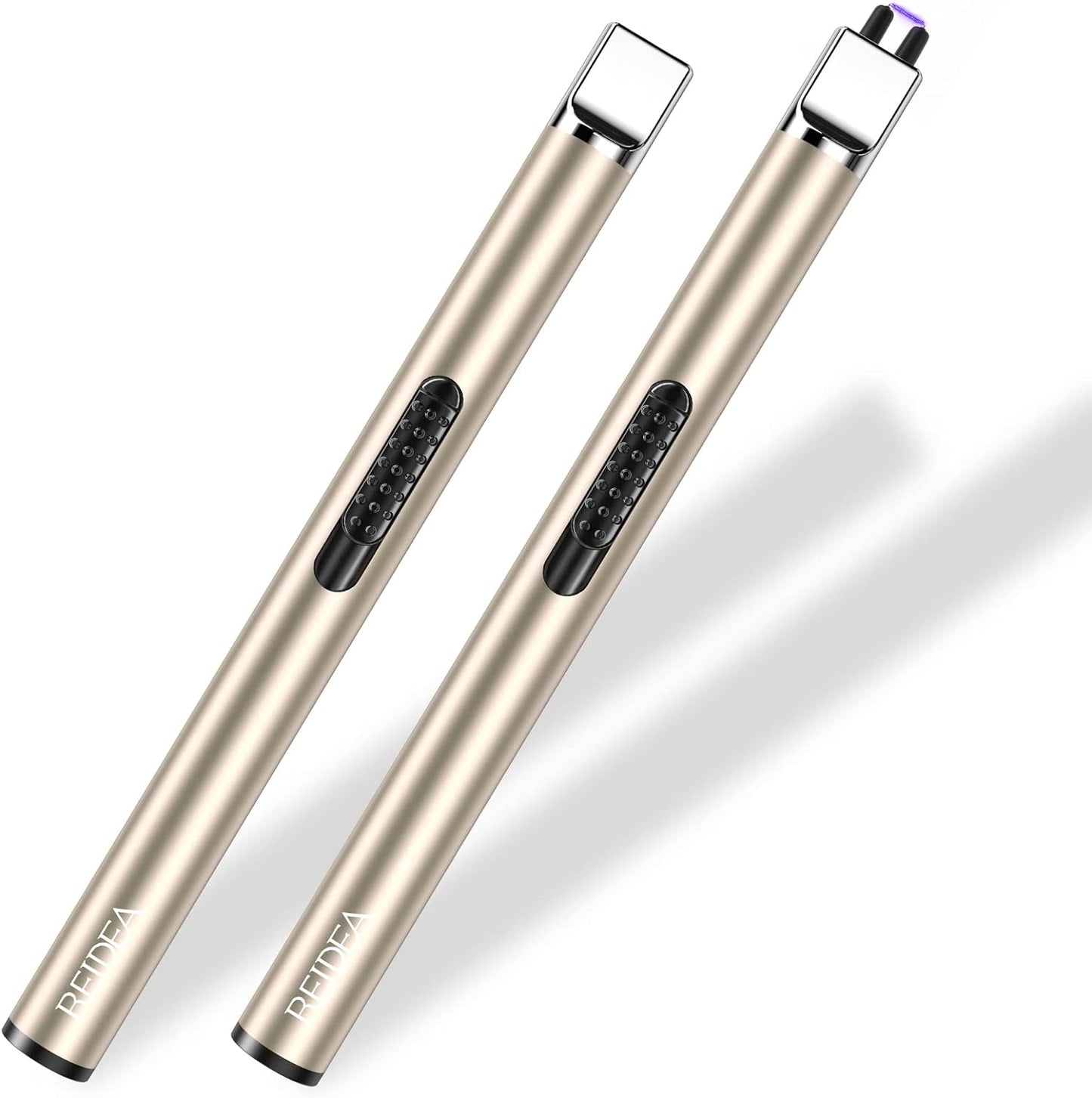 Electronic Candle Lighter Arc Windproof Flameless USB Rechargeable Lighter with Safe Button for Home Kitchen Champagne Gold