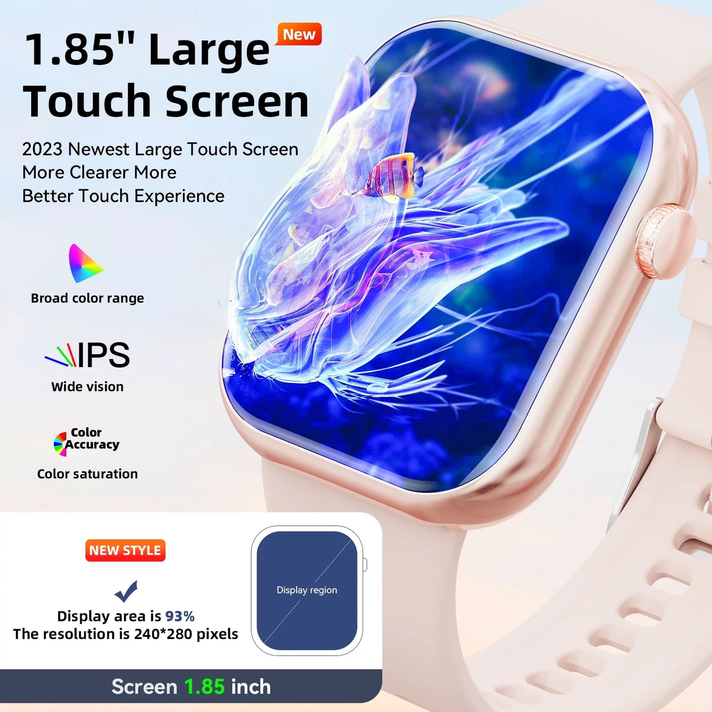1.85 Inch Smart Watch for Women, Pink