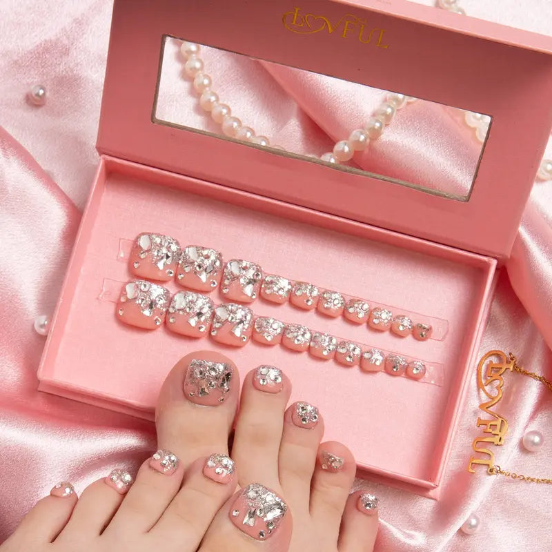 20PCS SIZE FREE Lovful Acrylictoes Handmade Press on Feet Nails Pedicure Acrylicnailtoes (RY)