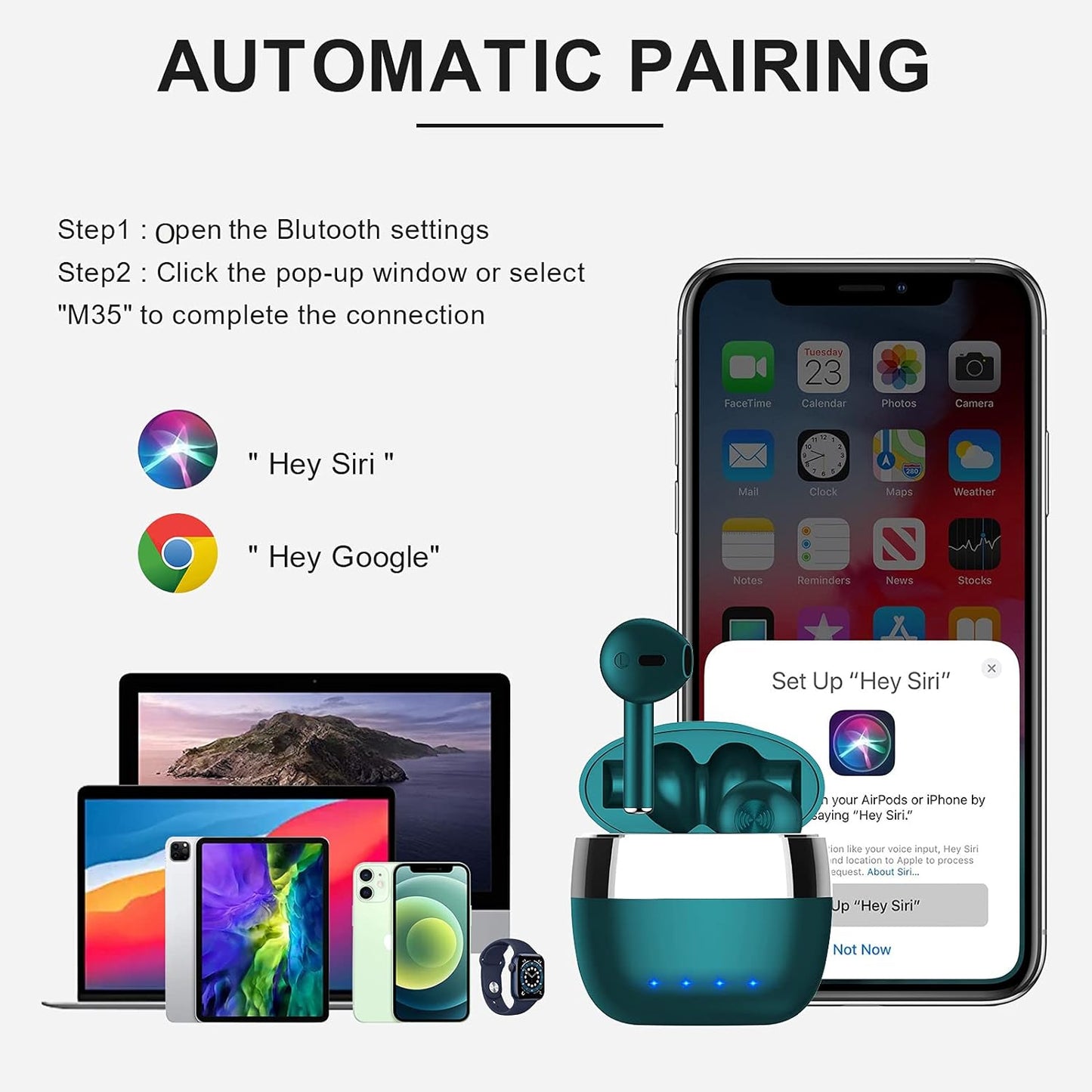 Wireless Earbuds, Bluetooth 5.2 ENC Noise Cancelling Deep Bass In-Ear Stereo Earphones, IPX6 Waterproof Headphones with Mic, USB-C Charging Case, Touch Control Ear Buds Headset for Iphone Android Ios