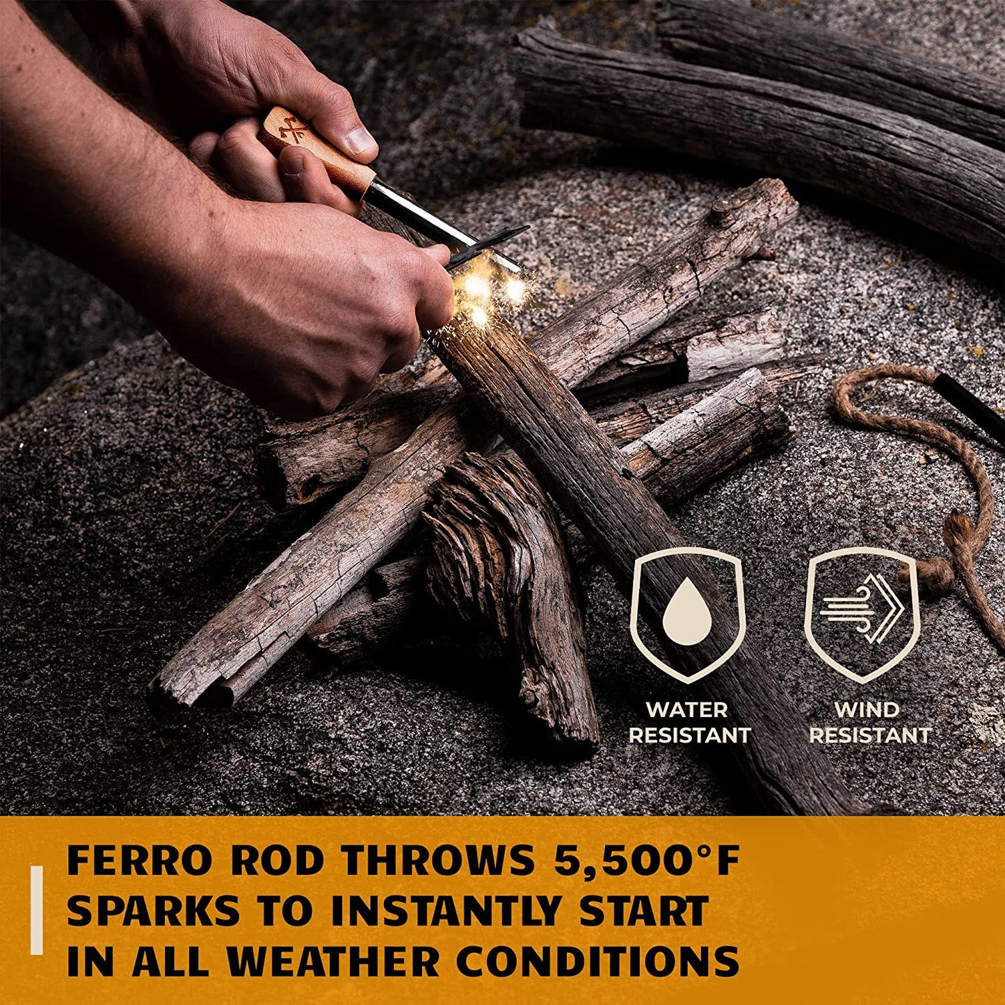 Start your fire fast! - Ferro Rod Fire Starter Kit & Backpacking Multitool | Flint and Steel Striker | Waterproof Magnesium Farrow Rod Tool & Firestarter for Campfires