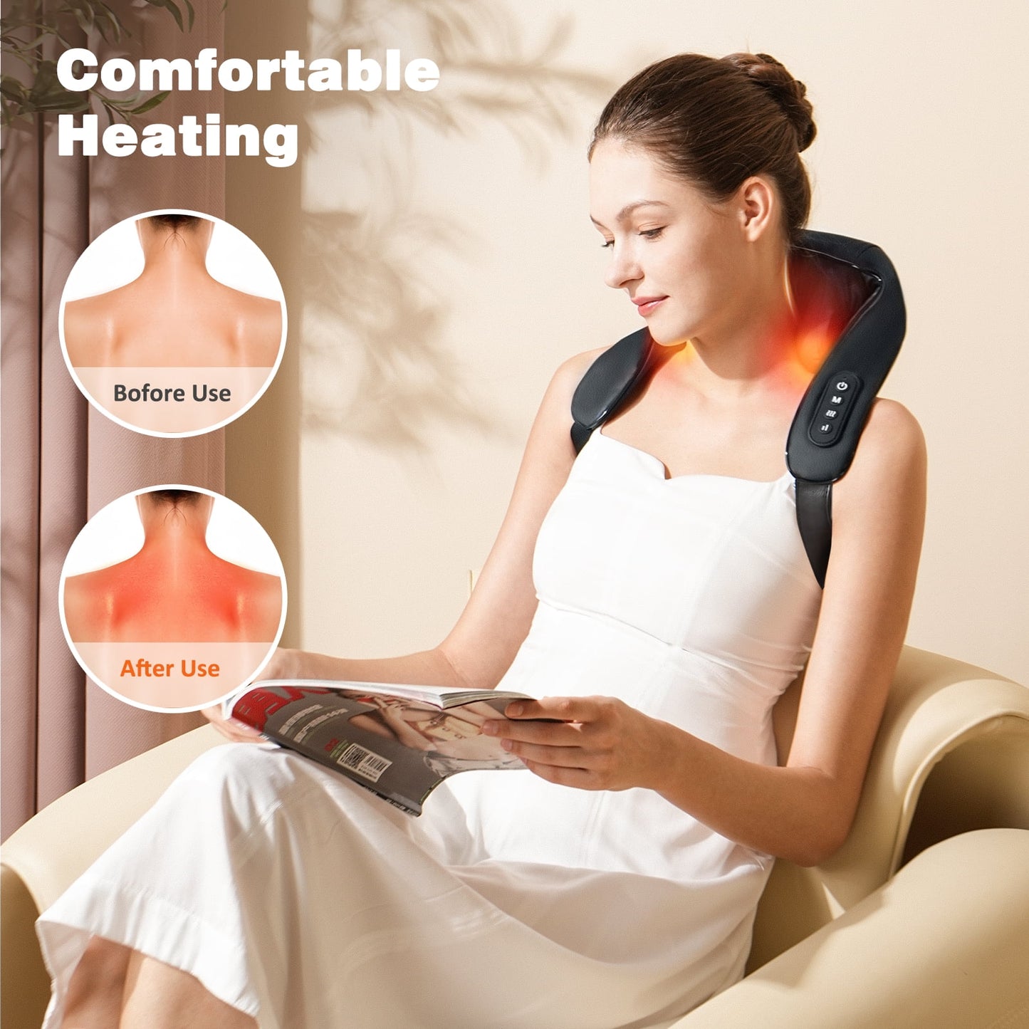 Neck Massager with Heat, Cordless Deep Tissue 4D Expert Kneading Massage for Home Use,, Shiatsu Neck and Shoulder Massage Pillow for Neck, Traps, Back and Leg Pain Relief, Gifts for Men Women Mo