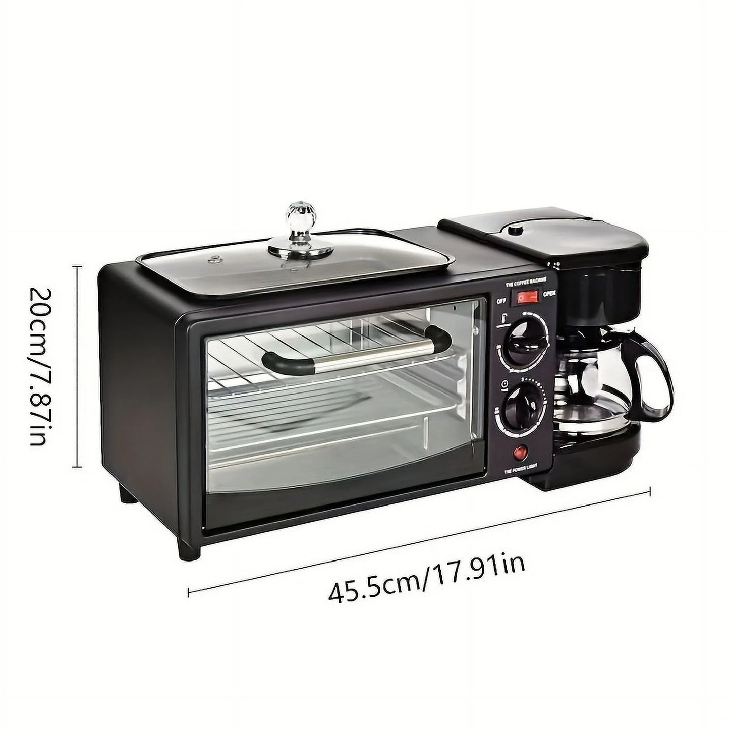 3-In-1 Breakfast Station - Coffee Maker, Non-Stick Griddle, and Toaster Electric Oven - Versatile Breakfast Maker Machine with Timer- Black