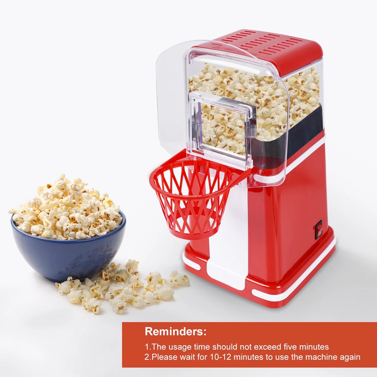 Hot Air Popcorn Popper, Retro Popcorn Maker, 1200W Electric Popcorn Machine, Oil Free, 3.3Lb for Home Party Kids, New, Red