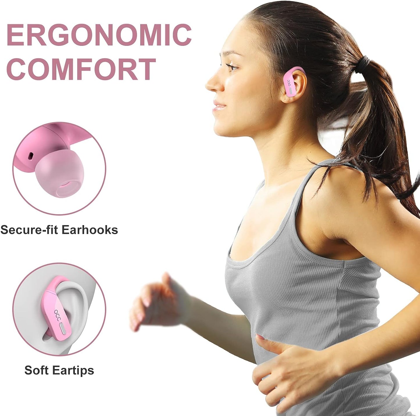 Wireless Earbuds Bluetoth Headphones 48H Play Back Earphones in Ear Waterproof with Microphone LED Display for Sports Running Workout Pink
