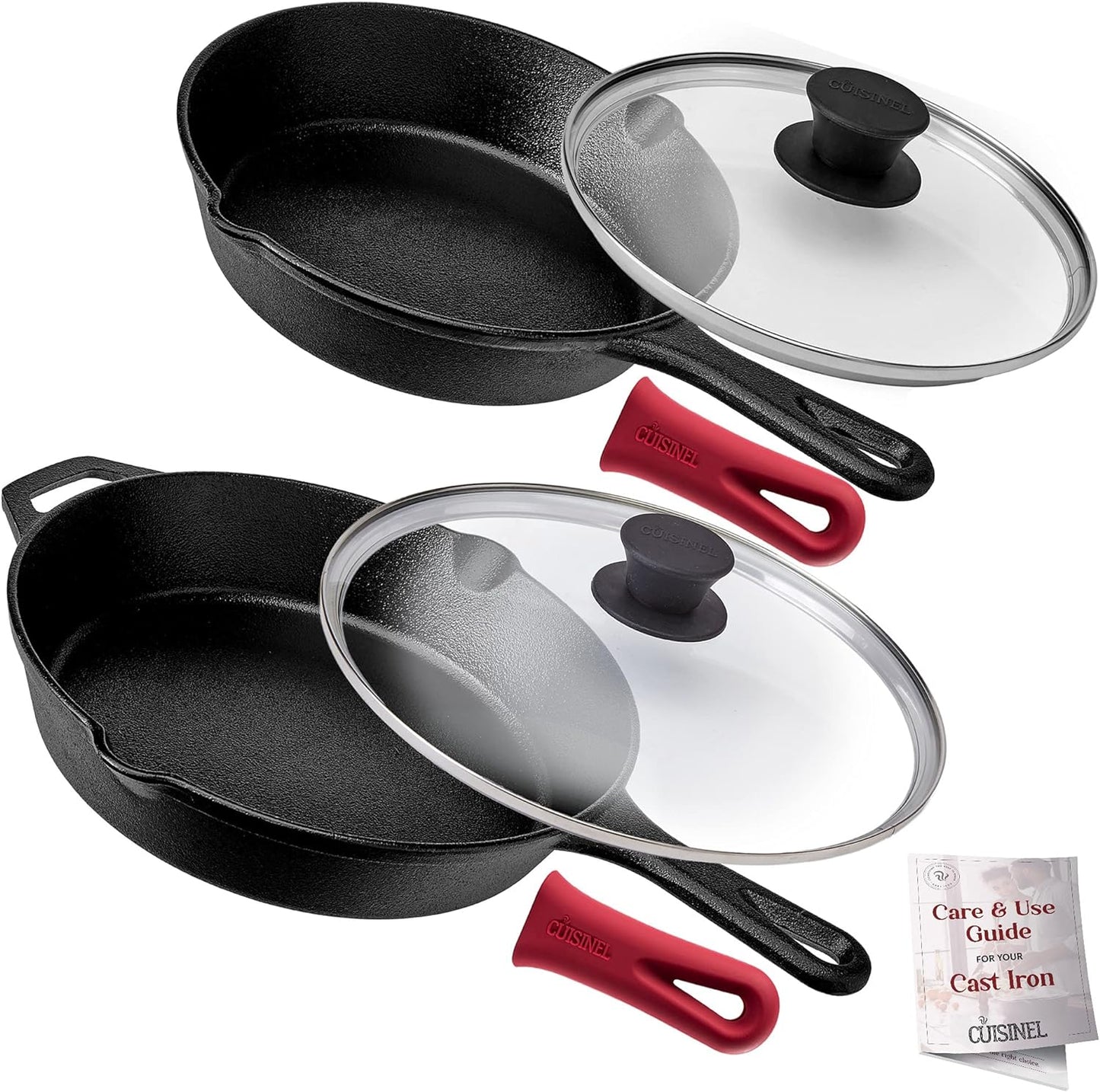 "Ultimate Cast Iron Skillets Set - Pre-Seasoned 12", 10", & 8" Frying Pans with Silicone Grip Covers - Versatile Cookware for Indoor/Outdoor Cooking, BBQ, Oven, and More!"
