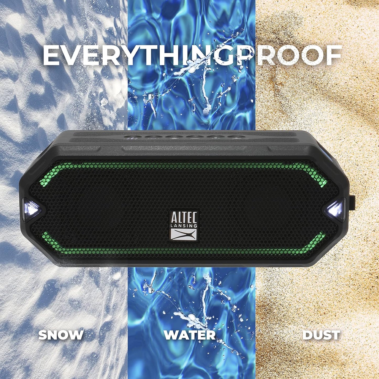 - Hydrajolt Wireless Bluetooth Speaker, Waterproof Portable Speakers with Built in Phone Charger and Lights, Everything Proof Outdoor, Shockproof, Snowproof, 16 Hours Playtime
