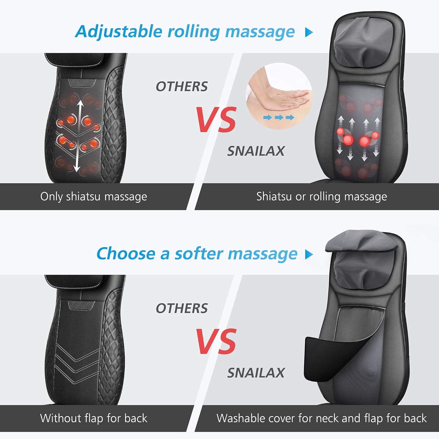 Shiatsu Neck & Back Massager with Heat, Full Back Kneading Shiatsu or Rolling Massage, Massage Chair Pad with Height Adjustment, Back Massager for Neck and Shoulder