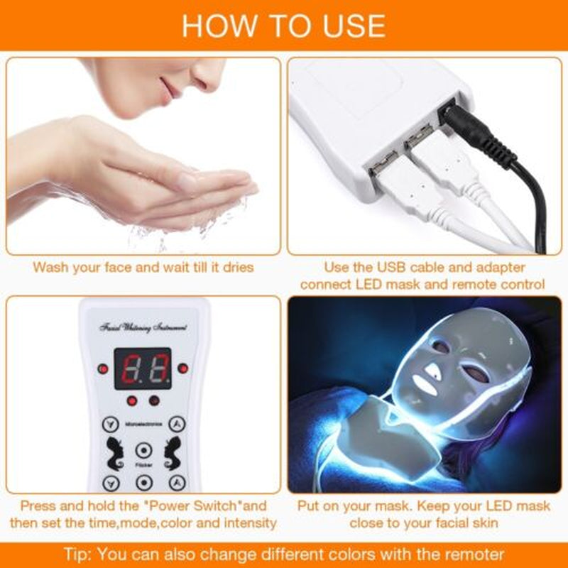 7 Colors LED Light Photon Face Neck Mask Rejuvenation Skin Wrinkles Therapy Mask