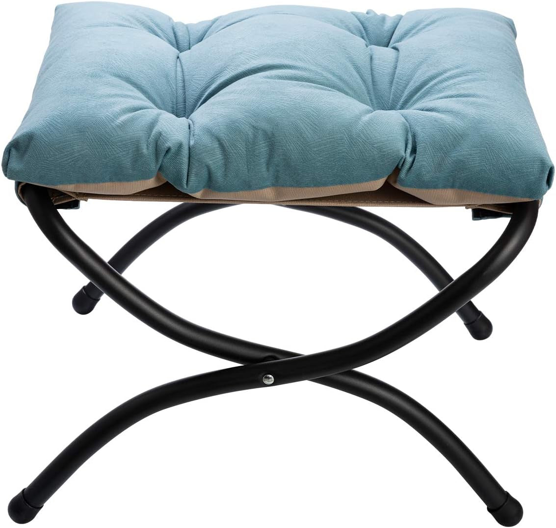 15"(H) Folding Footrest Stool, Upholstered Small Foldable Ottoman, Accent Padded Sofa Foot Stool for Lazy Chair, Metal Frame Portable Foot Rest Ottoman for Home, Living Room, Bedroom, Blue
