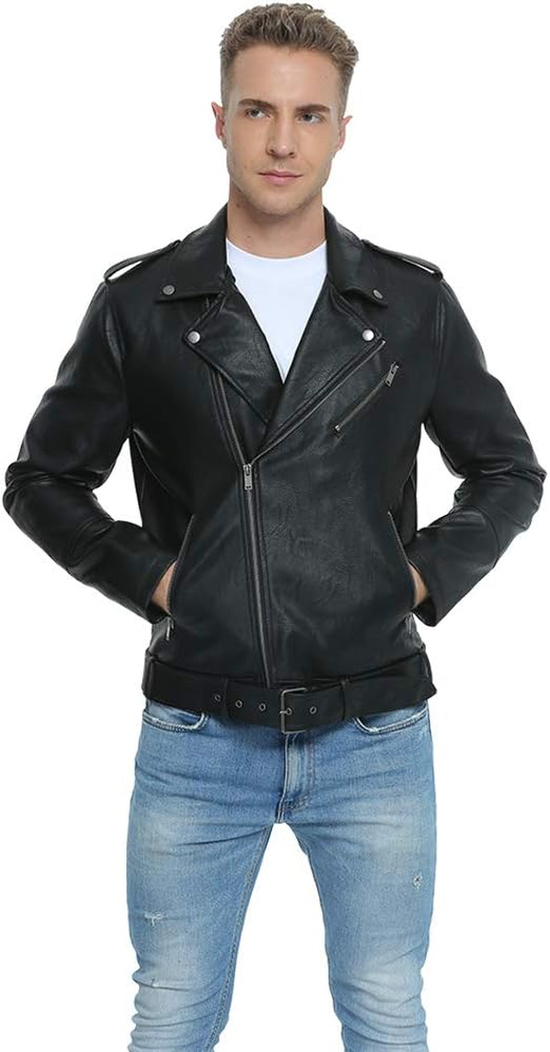 Leather Jackets for Men, Faux Bomber Jacket Men Motorcycle Lapel Asymmetric Zip-Up Blet Slim Fit Biker Coat