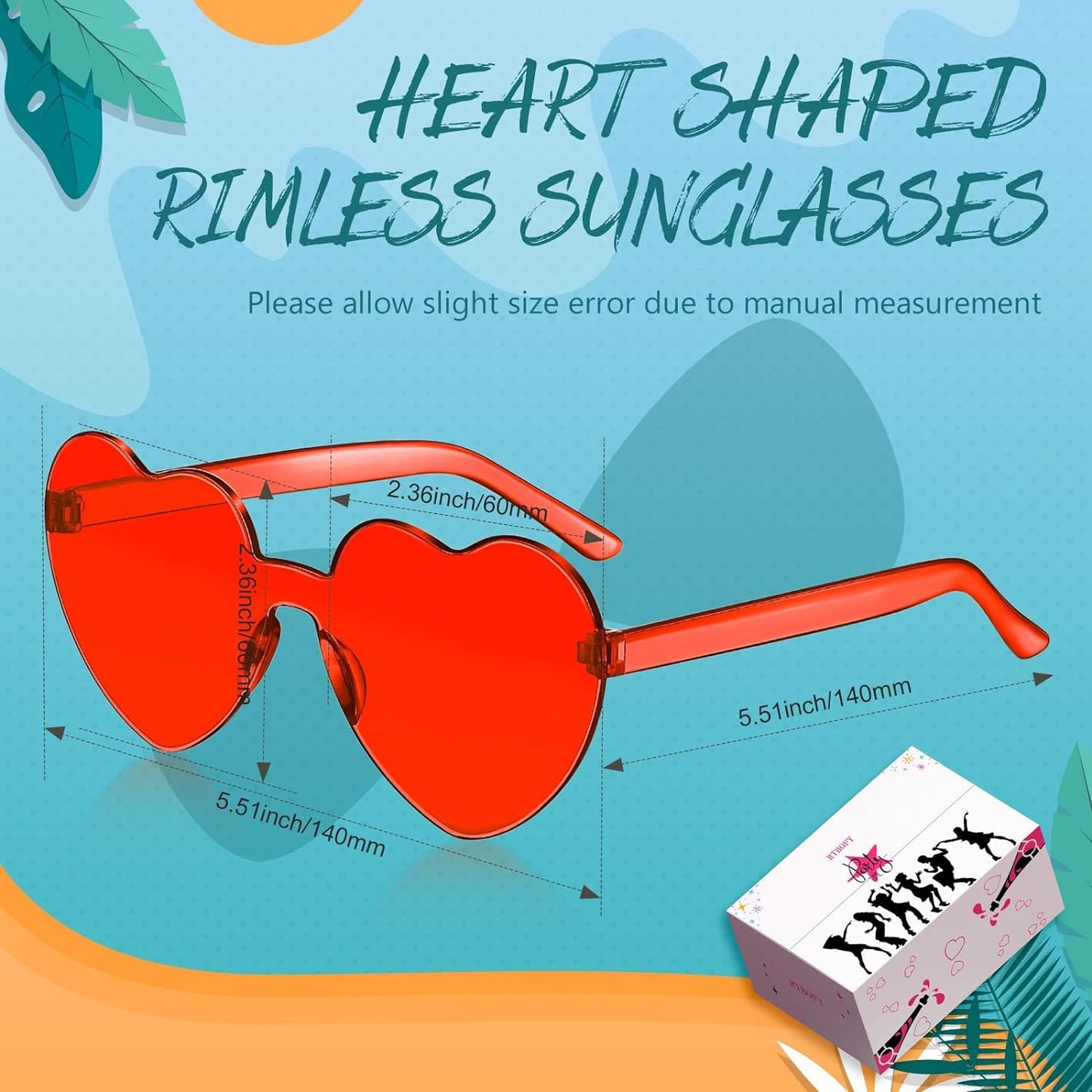Heart Sunglasses for Fashion Party Queen Style, Rimless Heart Shaped Sunglasses for Women Party Favor…