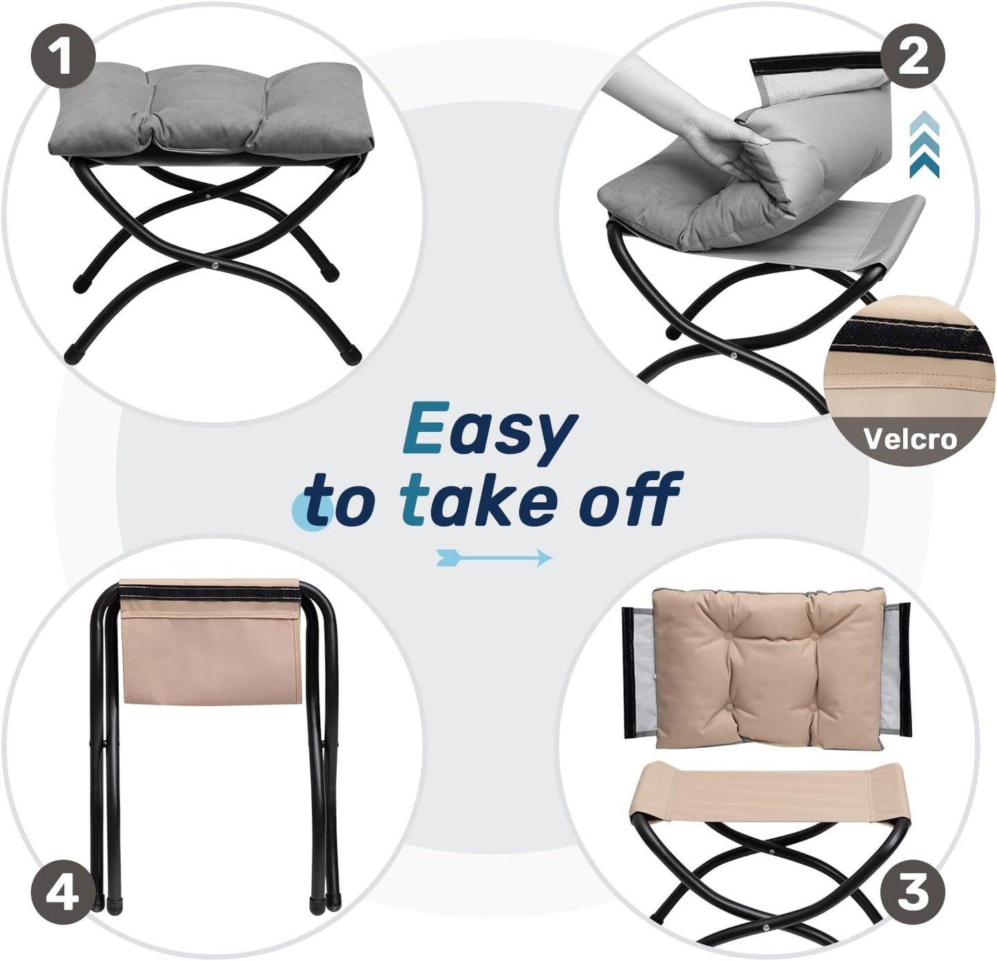 15"(H) Folding Footrest Stool, Upholstered Small Foldable Ottoman, Accent Padded Sofa Foot Stool for Lazy Chair, Metal Frame Portable Foot Rest Ottoman for Home, Living Room, Bedroom, Blue