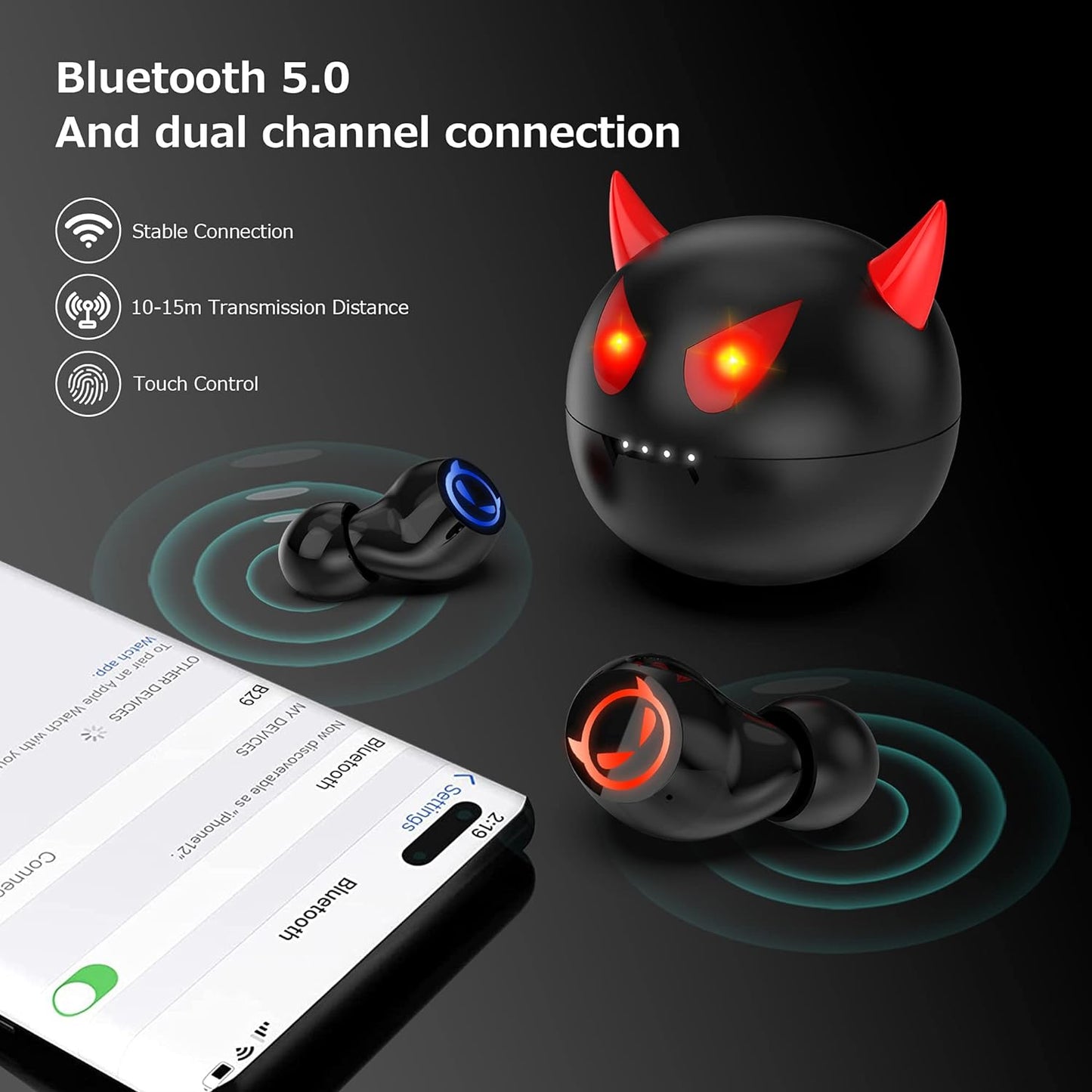 Ture Wireless Earbuds Gaming Bluetooth Earbuds Touch Control In-Ear Headphones with Charging Case Noise Reduction 36H Playtime Kids Earphones,No Delay Sports Earbuds for Iphone/Android