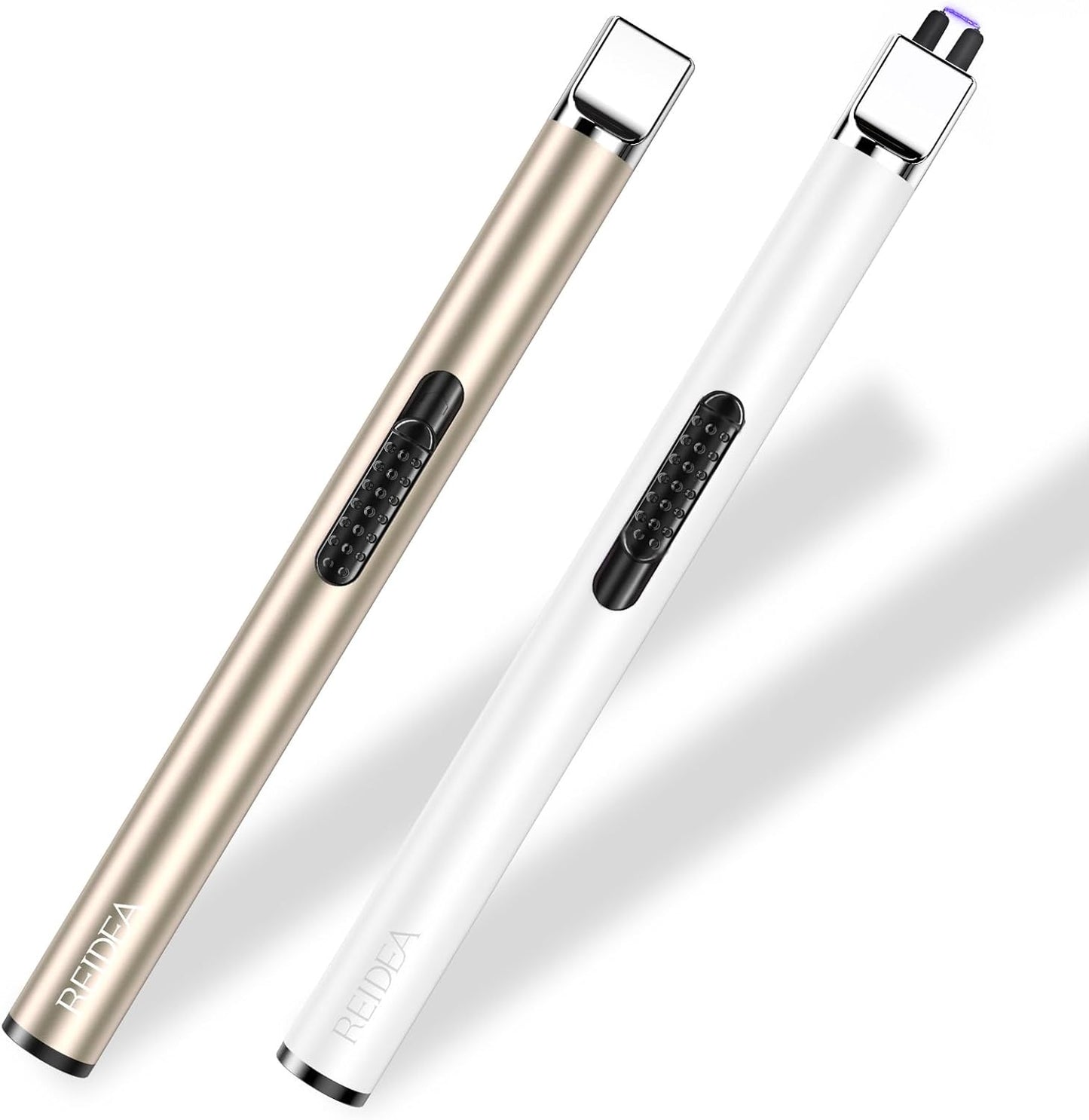 Electronic Candle Lighter Arc Windproof Flameless USB Rechargeable Lighter with Safe Button for Home Kitchen Champagne Gold