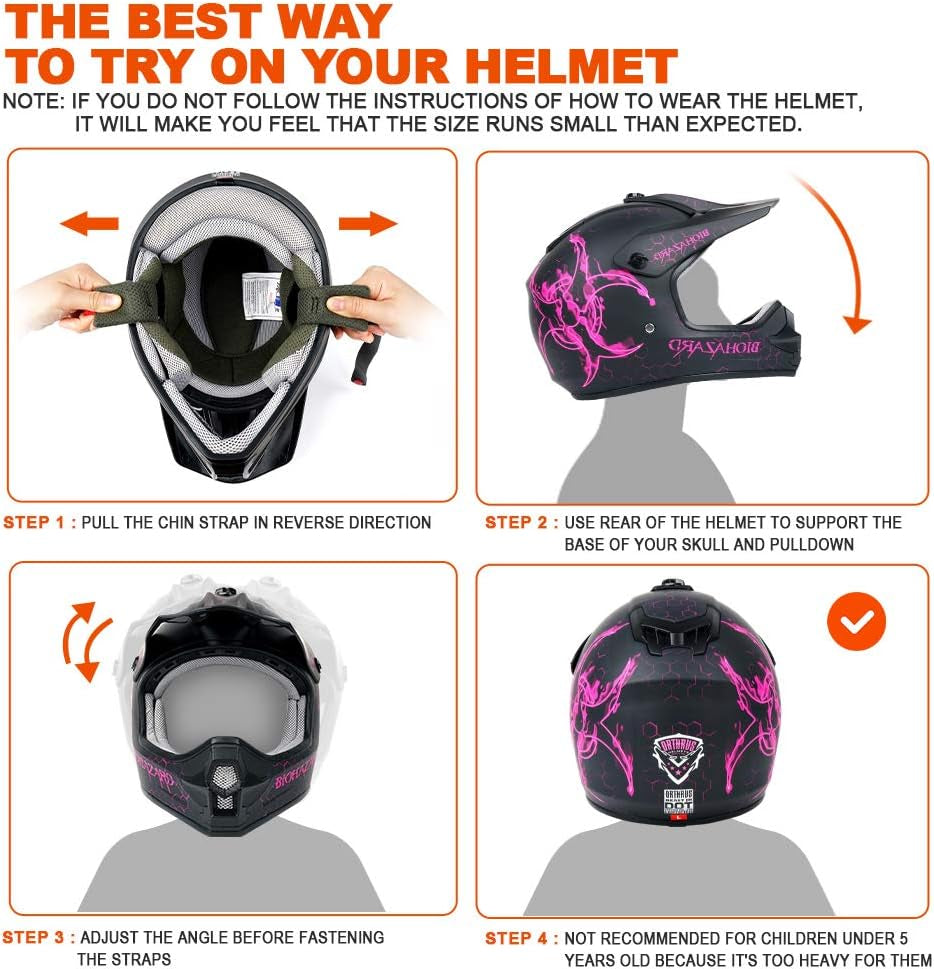 DOT Certified Adult & Youth Helmet for Dirt Bike ATV Motocross Offroad Motorcycle Bike(Bio-Pink,L)
