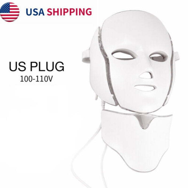7 Colors LED Light Photon Face Neck Mask Rejuvenation Skin Wrinkles Therapy Mask