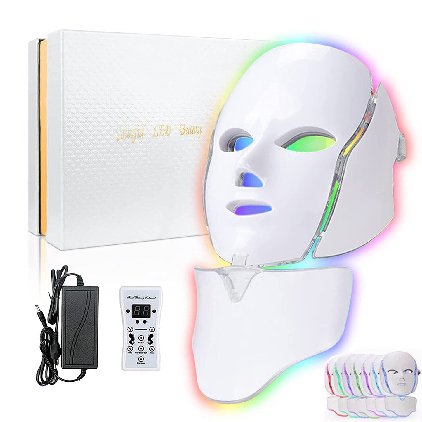 7 Colors LED Light Photon Face Neck Mask Rejuvenation Skin Wrinkles Therapy Mask