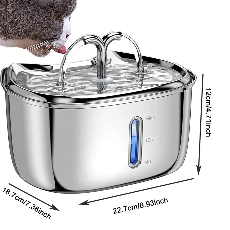 Stainless Steel Dual Outlet Pet Water Fountain, Cat Fountain, Pet Water Dispenser, Large Capacity Pet Drinking Bowl for Cats and Dogs, Pet Drinking Water Machine, Summer Essentials for Kitten