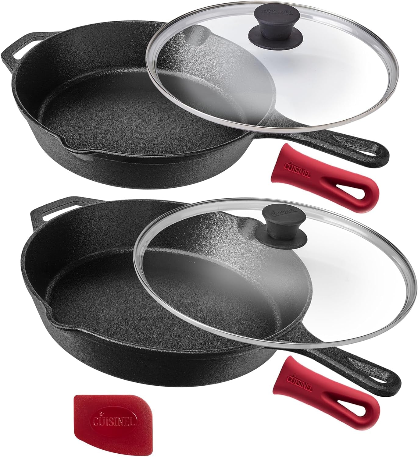 "Ultimate Cast Iron Skillets Set - Pre-Seasoned 12", 10", & 8" Frying Pans with Silicone Grip Covers - Versatile Cookware for Indoor/Outdoor Cooking, BBQ, Oven, and More!"