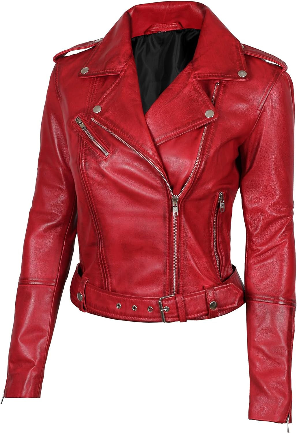 Asymmetrical Style Leather Jacket Women - Classic Pure Leather Womens Motorcycle Jacket