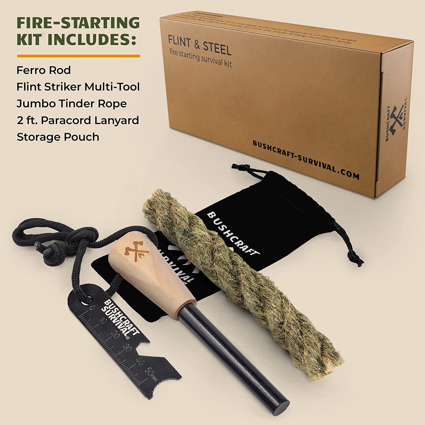 Start your fire fast! - Ferro Rod Fire Starter Kit & Backpacking Multitool | Flint and Steel Striker | Waterproof Magnesium Farrow Rod Tool & Firestarter for Campfires
