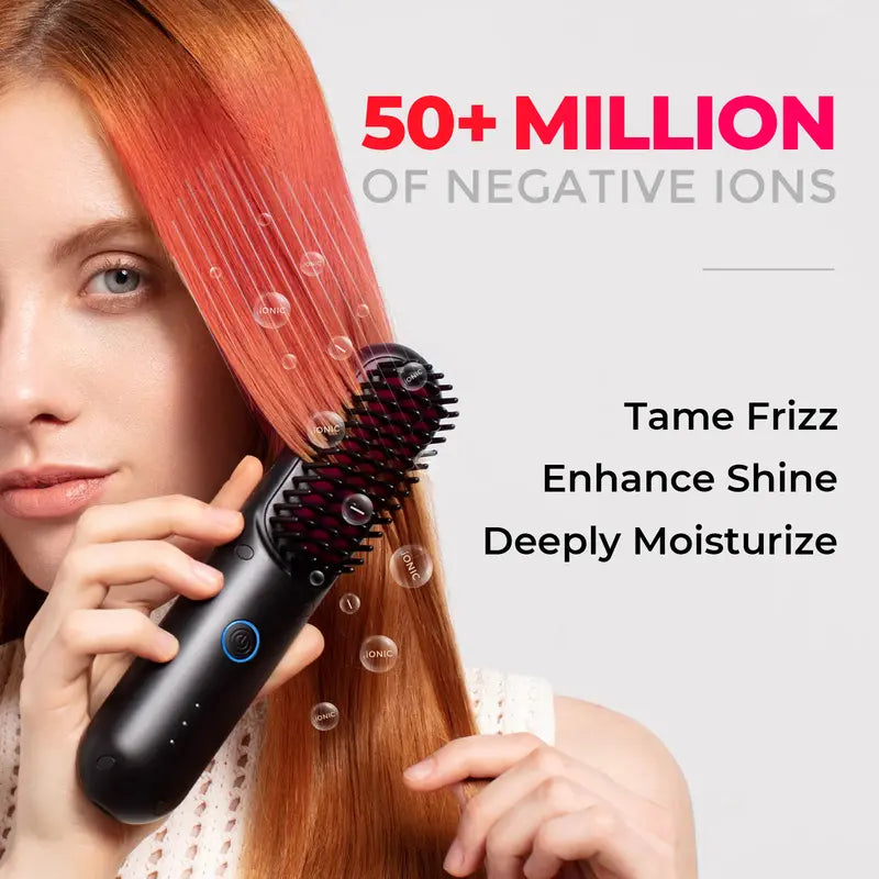 TYMO PORTA Cordless Hair Straightener Brush, Touch Ups On-The-Go Styling Hot Comb with Negative Ion, Lightweight & Mini Travel, USB Rechargeable
