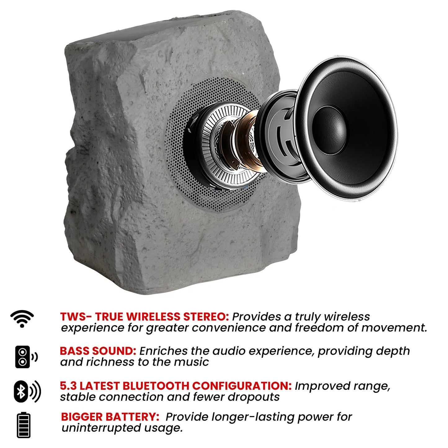5Core Outdoor Speakers Bluetooth Waterproof Wireless Linkable TWS 10W Pool Patio Garden Rock Subwoofer